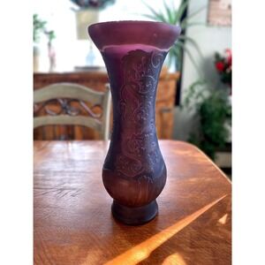 Bombay French Art Glass Purple    Dragon Etched Vase Decorative